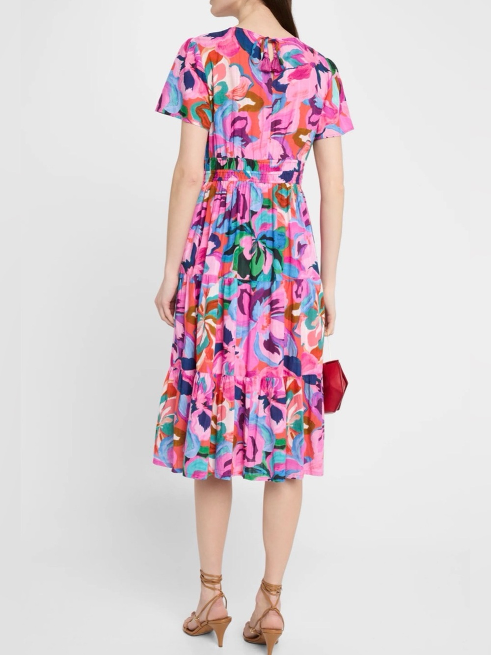 NWOT Johnny Was “Ambre” Smocked Tiered Floral Pink Multicolor Midi Dress Size S - Picture 10 of 12